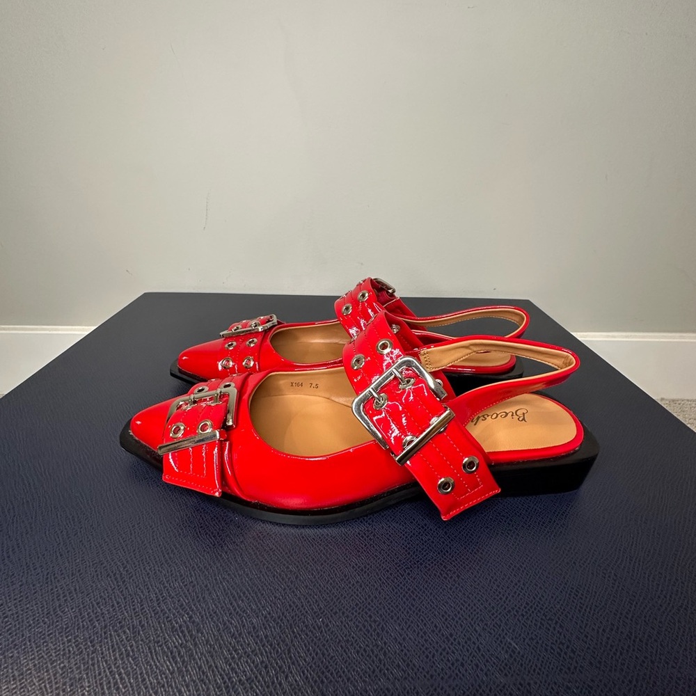 NWT Red Patent Leather Ballet Slingback Women's Shoes - Picture 5 of 7